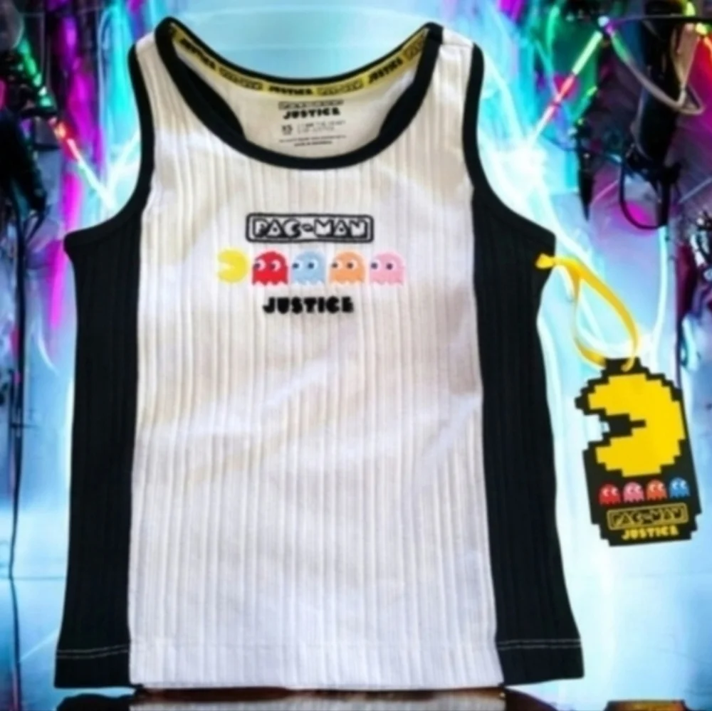 Justice White and Black Ribbed Pac Man Ghosts Tank Top Size XS Heart Of Justice